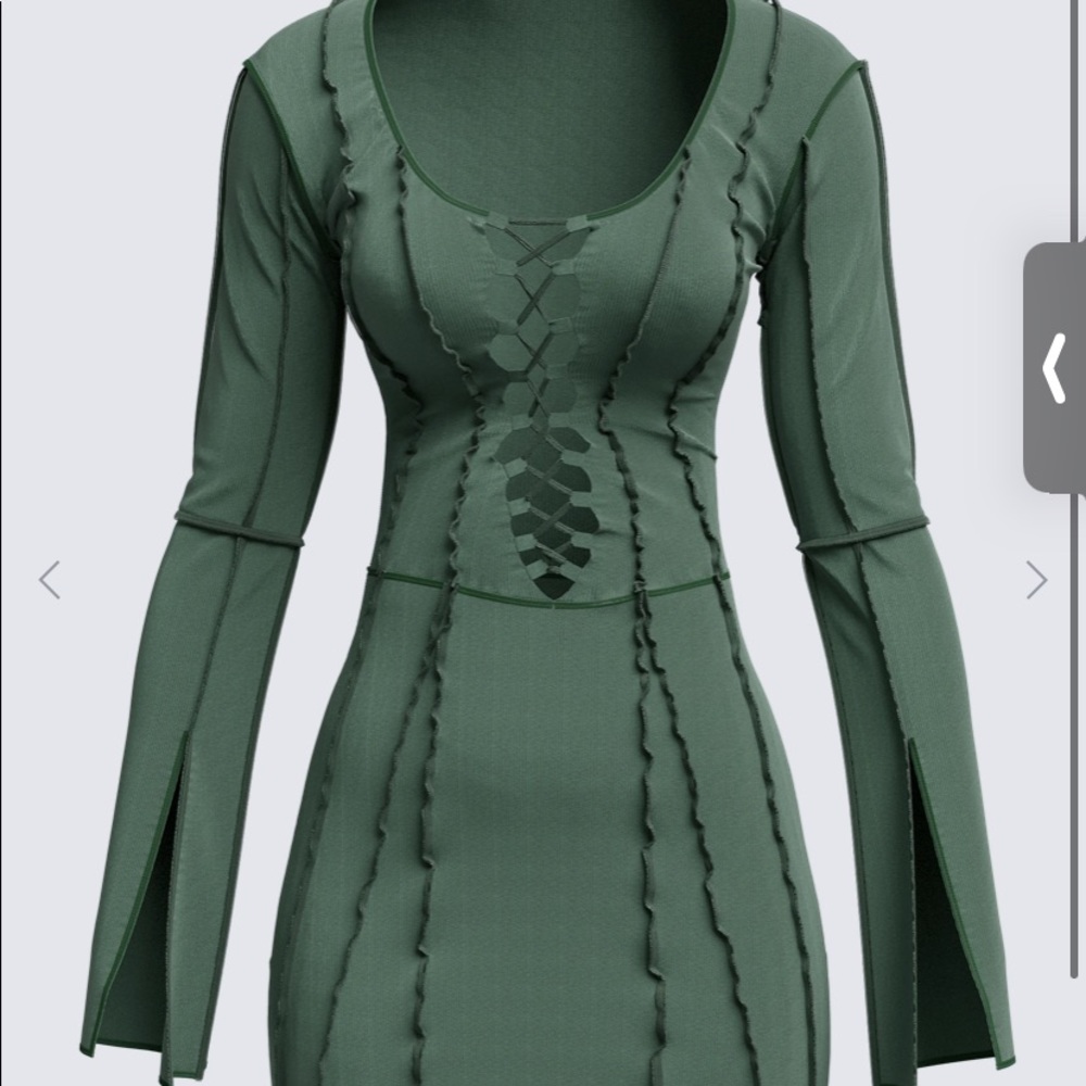 Green lace up midi dress never worn